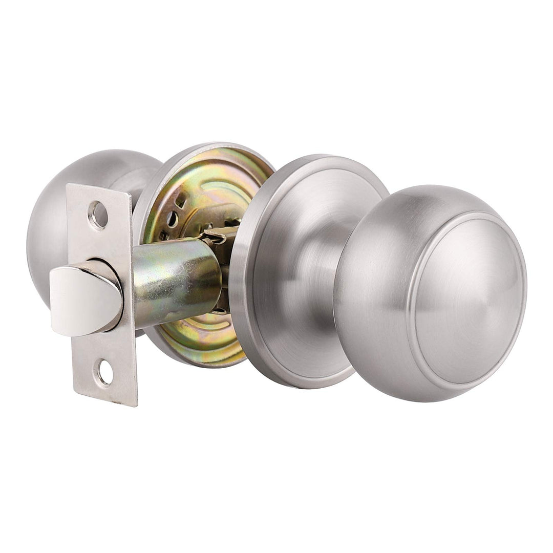 Stainless Steel Passage Door Lock Satin Nickel Interior Keyless Round Door Knob Handle Lockset, 1Pack