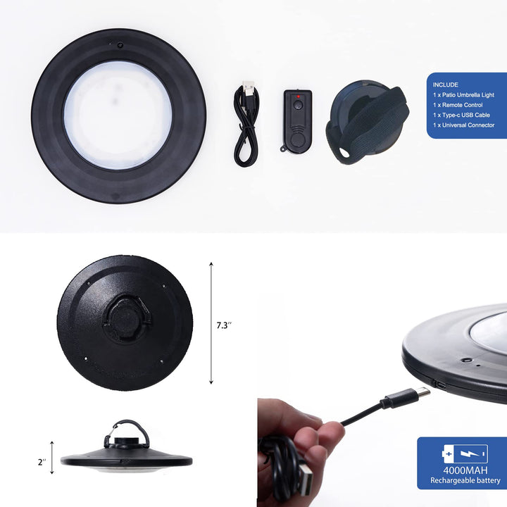 Happetite Umbrella Lights with Remote, Rechargeable Pat