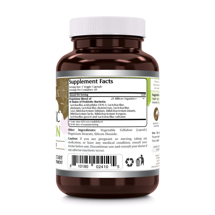 Amazing Flora Probiotic Supplement | 25 Billion-10 Strains | 60 Veggie Capsules | Non-GMO | Gluten-Free | Made in USA