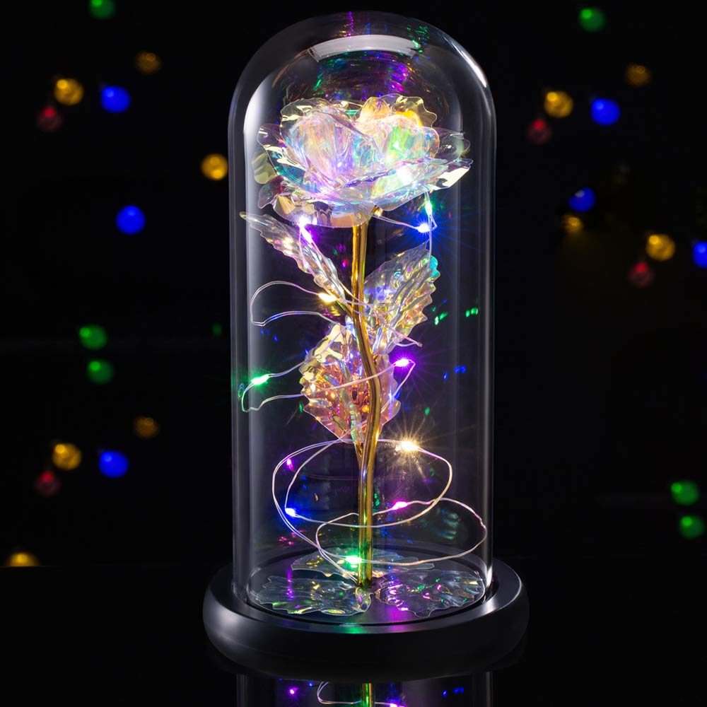Birthday Gift for Women,Rose Flower Gifts for her,Artificial Flower Lasts in A Glass Dome, Unique Gifts is for Mothers Day,Christmas,Anniversary,Valentine&#39;s Day (Colorful)