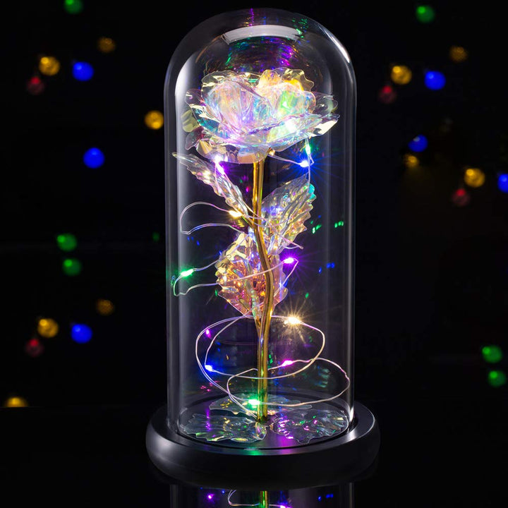 Birthday Gift for Women,Rose Flower Gifts for her,Artificial Flower Lasts in A Glass Dome, Unique Gifts is for Mothers Day,Christmas,Anniversary,Valentine&#39;s Day (Colorful)