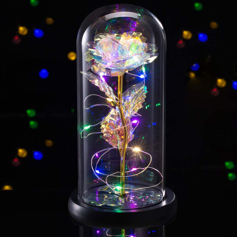 Birthday Gift for Women,Rose Flower Gifts for her,Artificial Flower Lasts in A Glass Dome, Unique Gifts is for Mothers Day,Christmas,Anniversary,Valentine's Day (Colorful)