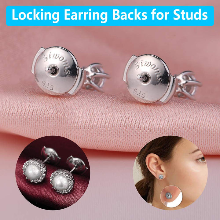 2-Pairs Silver Locking Earring Backs Secure for Diamond Studs, Hypoallergenic Replacements Earring Backings for Notched Post (7mm)