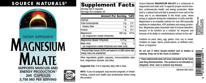 Magnesium Malate - 200 caps - 625 mg