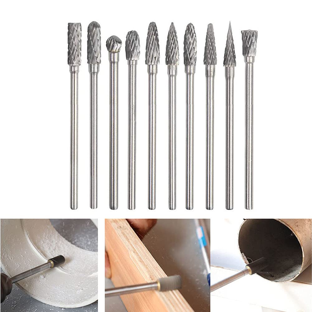 10pcs 1/8 Shank Long Double Cut Tungsten Carbide Burrs for Dremel, Rotary Burr Bits Rotary Files Burr Set for Die Grinder Rotary Tool, 4-Inch Length