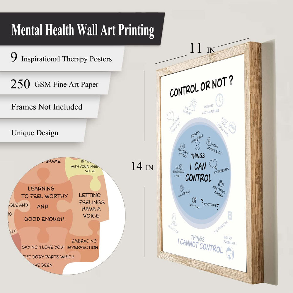 8 PCs Mental Health Posters Anxiety Therapy Office Decor, School Counselor Supplies Inspirational Psychologist Posters for Classroom, Therapist Counseling Office Wall Art Decor, 11 x 14 Inch