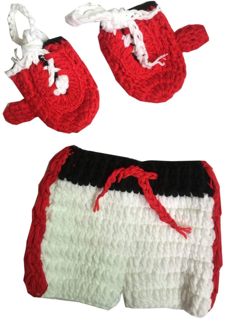 Newborn Photography Prop Infant Baby Boxing Gloves Pant Crochet Costume Knitted Shoot Outfits Knitted for 6-12 Months Baby Boy