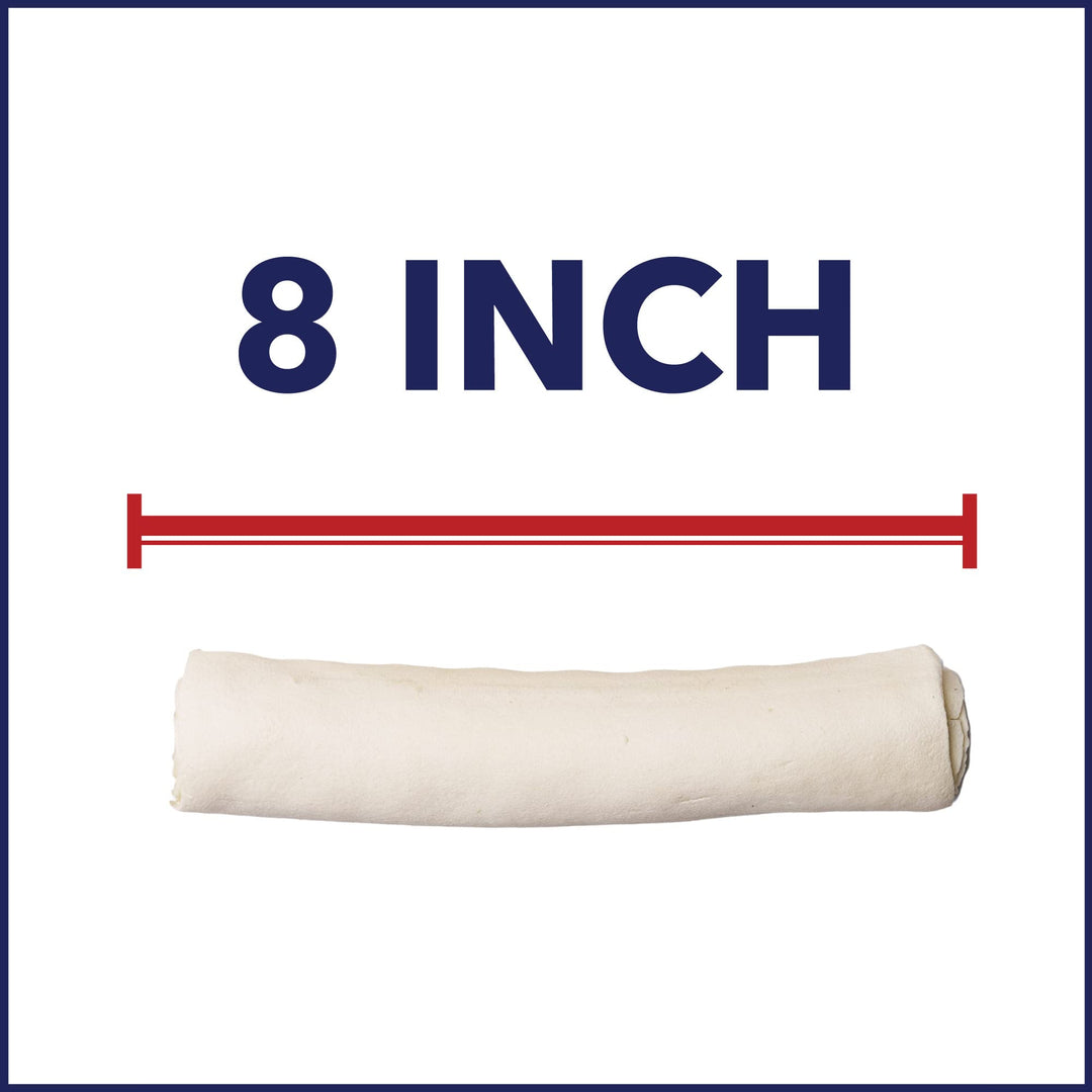 100% Made in USA Beefhide 8 Rolls Dog Chew Treats - Natural Flavor, 10 Count/1 Pack
