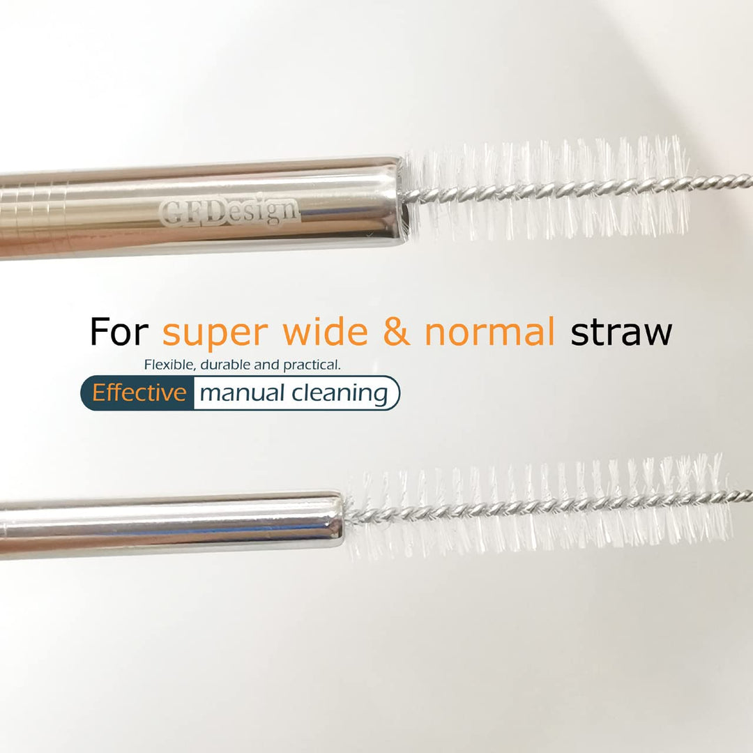 Drinking Straw Cleaning Brushes Set 17 Extra Long 1/2 Extra Wide Pipe Tube Cleaner Nylon Bristles Stainless Steel Handle - 17 x 1/2 (12 mm) - Set of 4