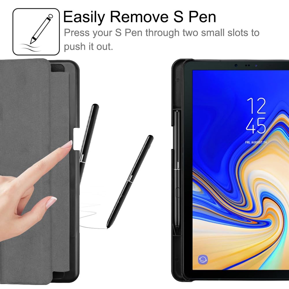 Slim Case for Samsung Galaxy Tab S4 10.5 2018 with S Pen Holder, Ultra Thin Tri-Fold Stand Cover with Auto Sleep/Wake for Samsung Tab S4 10.5 Inch Tablet SM-T830/T835/T837, Black
