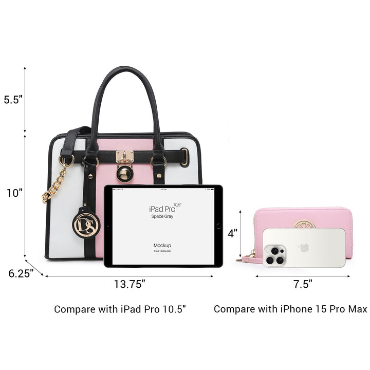 Dasein Two Tone Satchel Handbags Purses for Women Vegan Leather Shoulder Bags Large Tote Bag with Matching Wallet/Chain Strap