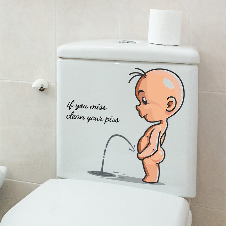 Cartoon Villain Toilet Stickers, Clean Your Piss Funny Decals, Waterproof Vinyl Wall Art Sign Decor, Removable Toilet Seat Quote Murals for Toilet WC Restroom Door Seat Bathroom Decoration