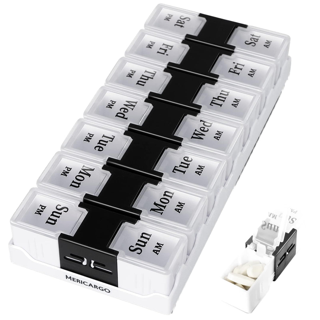 Weekly Pill Organizer 2 Times a Day, Easy Open Travel Pill Box, Am Pm Pill Organizer 7 Day for Medicine, Vitamins, Fish Oils and Supplements