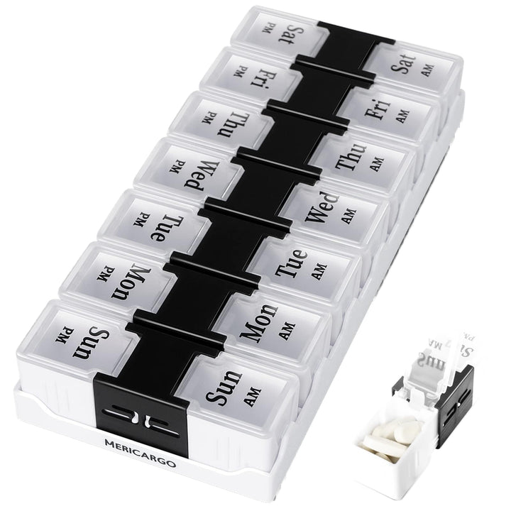 Weekly Pill Organizer 2 Times a Day, Easy Open Travel Pill Box, Am Pm Pill Organizer 7 Day for Medicine, Vitamins, Fish Oils and Supplements