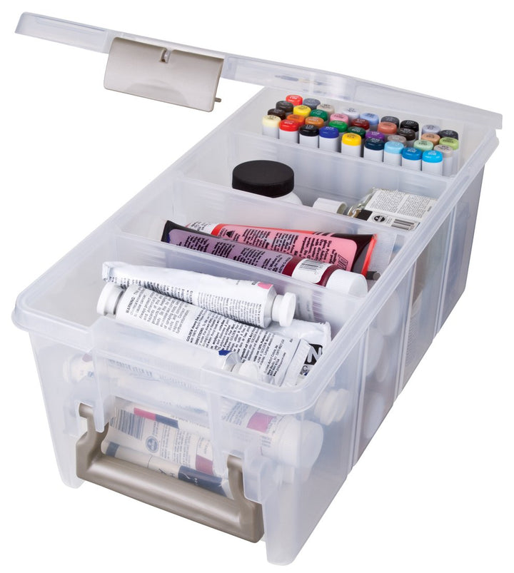 Semi Satchel Portable Craft Organizer with 3 Dividers - Clear Plastic Storage Case for Art &amp; Craft Supplies