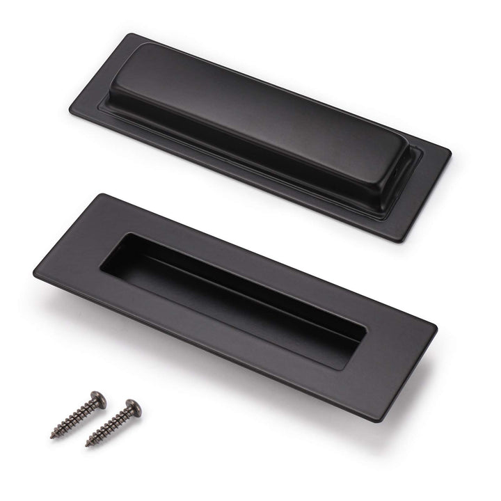 (2 Pack) Black Rectangular Recessed Flush Handles Sliding Door Pulls Stainless Steel Closet Door Finger Pulls 6 Inch(150mm) Length Flush Pull Handles