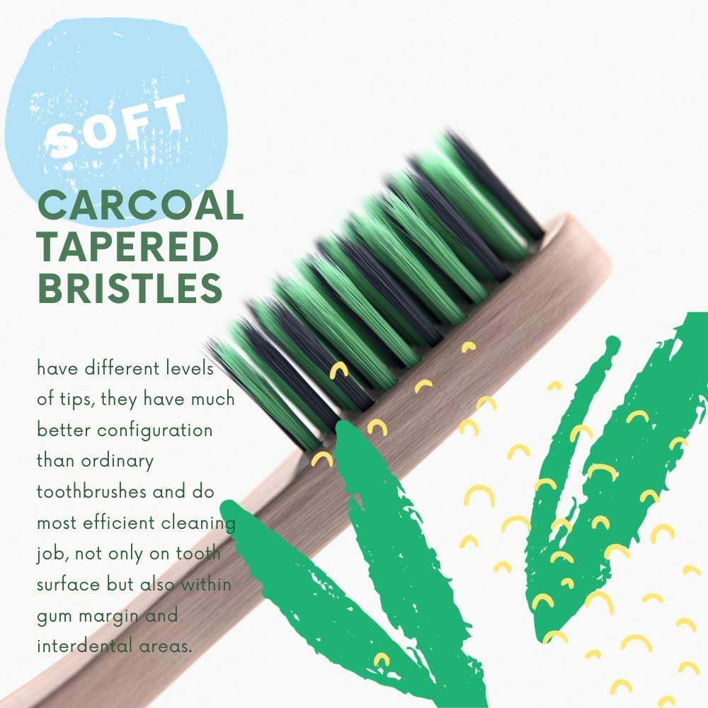 Bamboo Toothbrush - Soft Charcoal Bristles - Eco-Friend