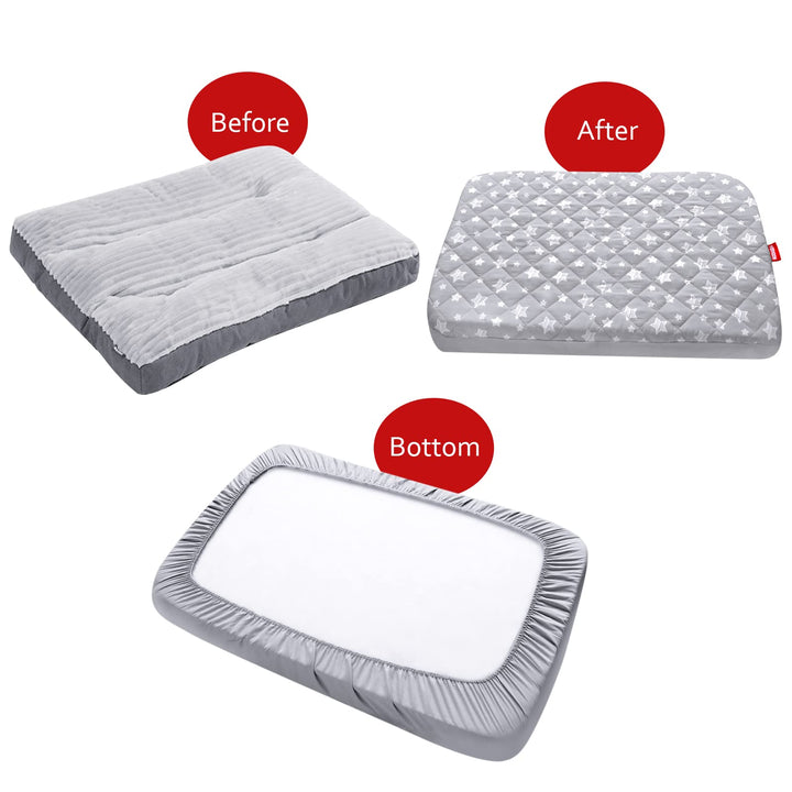 Dog Bed Covers Replacement Washable Pet Hair Easy to Remove, Waterproof Dog Bed Covers Noiseless Quilted, Pet Bed Cover Lovely Grey Star Print, Puppy Bed Cover 30x20 Inches, for Dog/Cat, Cover Only