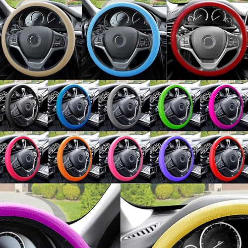 Universal Fit Silicone Snake Pattern with Massaging Grip Steering Wheel Cover fits most Cars, SUVs, Trucks, and Vans Yellow