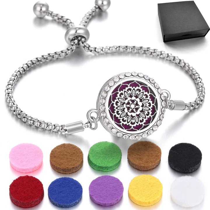 JEAN SMILE Essential Oil Diffuser Bracelet Aromatherapy Locket Scent Bracelet Adjustable Bracelet Styles Set with 10 Refill Pads,Pads Send a Beautiful Gift Box