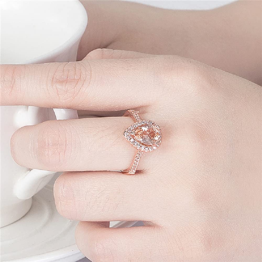 Weishu Women&#39;s 925 Sterling Silver pear Cut 5ct Pink Cubic Zirconia Ring Cocktail Engagement Wedding Ring Promise Aura Single Stone Engagement Ring (US Code 8)