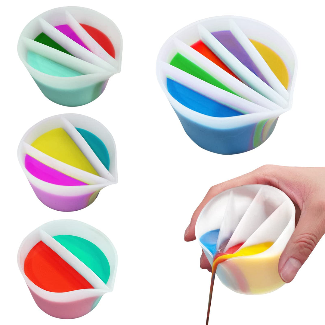 Split Cup for Paint Pouring Fluid Art Silicone Split Cup Resin Pouring Painting Tools DIY Making Drawing Accessories Reusable Split Cup with Dividers (5 Channels)