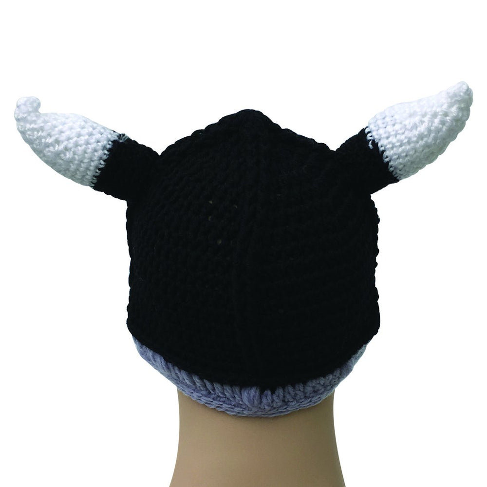 Unisex Barbarian Knight Knit Hat Viking Horns Beanie Funny Caps (Black)