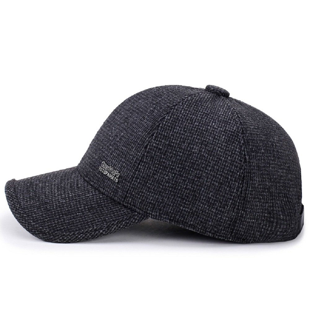 Men&#39;s Winter Warm Wool Woolen Tweed Peaked Baseball Cap Hat with Fold Earmuffs Warmer (Z Black)