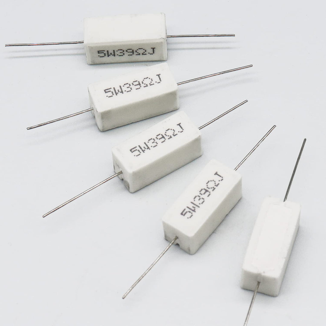 Cement Resistor,10 PCS 5W 39 Ohm 5% Axial Lead Wire Resistor White Wound Fixed Ceramic Cement Resistors Wirewound Cement Power Resistors Flame Heat Moisture Resistance Precharge Horizontal Resistors