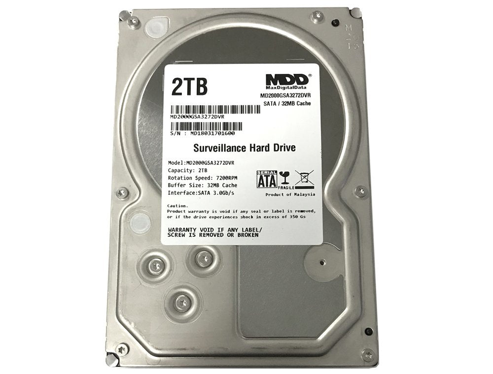 2TB 32MB Cache 7200PM SATA 3.0Gb/s 3.5inch Internal Surveillance CCTV DVR Hard Drive (MD2000GSA3272DVR) (Renewed)