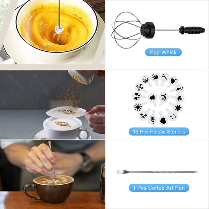 Milk Frother Handheld, USB Rechargeable 3 Speeds Mini Electric Milk Foam Maker Blender Mixer for Coffee, Latte, Cappuccino, Hot Chocolate, Egg Whisks &amp; Stainless Steel Stand Included