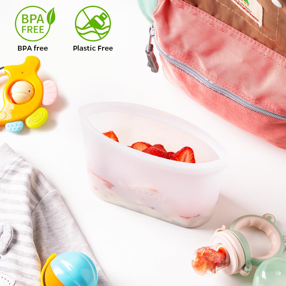 Reusable 100% Silicone Food Storage Bags, Sandwich Snack Bags New Generation Stand Up Zip Container for Soup and Leftovers, Plastice &amp; BPA Free, Microwave Oven Safe 3 Pack (51oz, 34oz, 17oz)