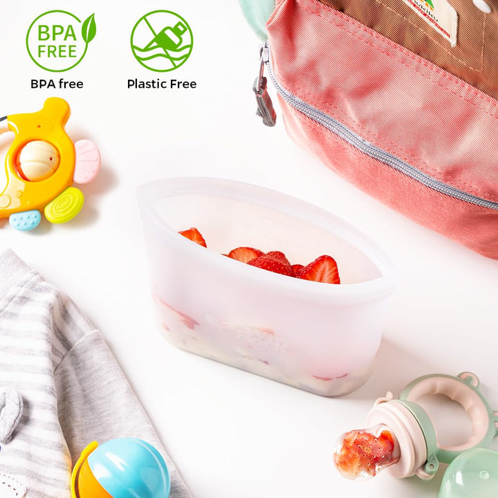 Reusable 100% Silicone Food Storage Bags, Sandwich Snack Bags New Generation Stand Up Zip Container for Soup and Leftovers, Plastice &amp; BPA Free, Microwave Oven Safe 3 Pack (51oz, 34oz, 17oz)