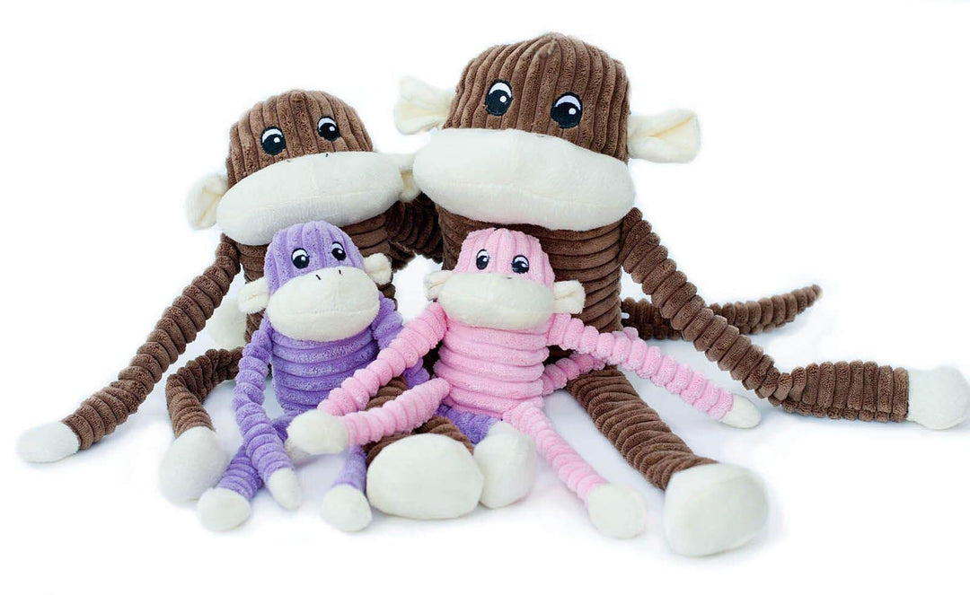 - Spencer The Crinkle Monkey Dog Toy, Squeaker and Crinkle Plush Toy - Purple, Small