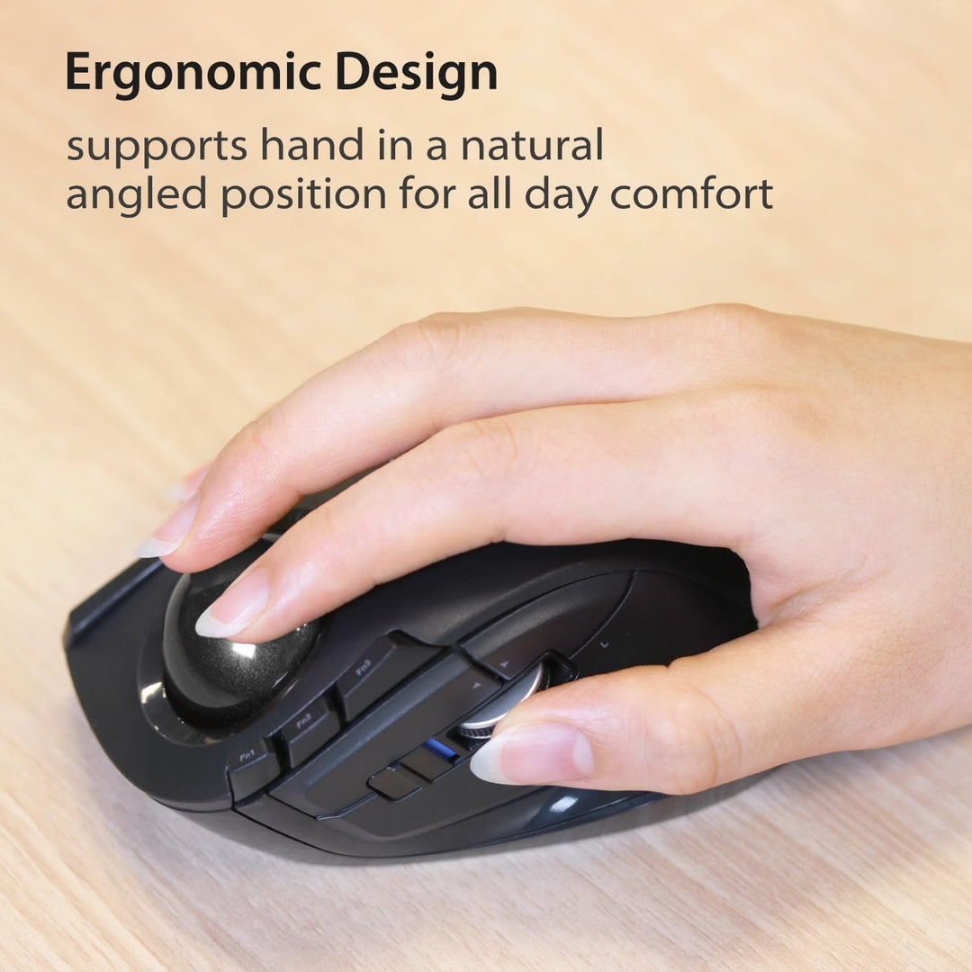 DEFT Trackball Mouse, 2.4GHz Wireless, Finger Control, 8-Button Function with Smooth Tracking, Ergonomic Design, Optical Gaming Sensor, Windows11, macOS (M-DT2DRBK)