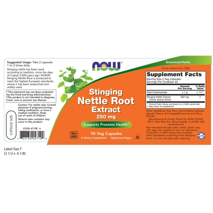 NOW Nettle Root Extract 250mg, 90 Veg Capsules