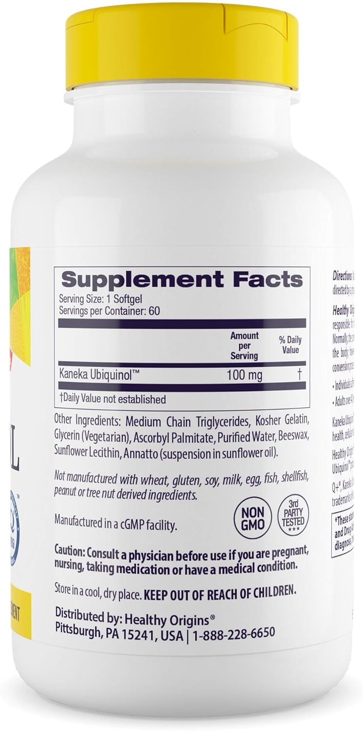 Ubiquinol 100 mg (Kaneka QH, Non-GMO, Gluten Free, Heart Support, Energy Support), 60 Softgels