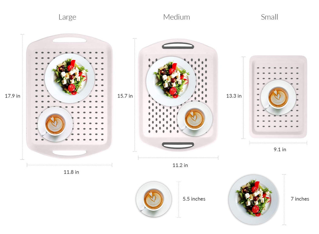 3PC Anti-Slip Food Serving Tray with Handles 17.9 + 15.7 + 13 Dinner Trays for Lap + Small Drink Tray | Breakfast Tray | Bed Tray | Food Tray | Lap Trays for Eating | Serving Trays