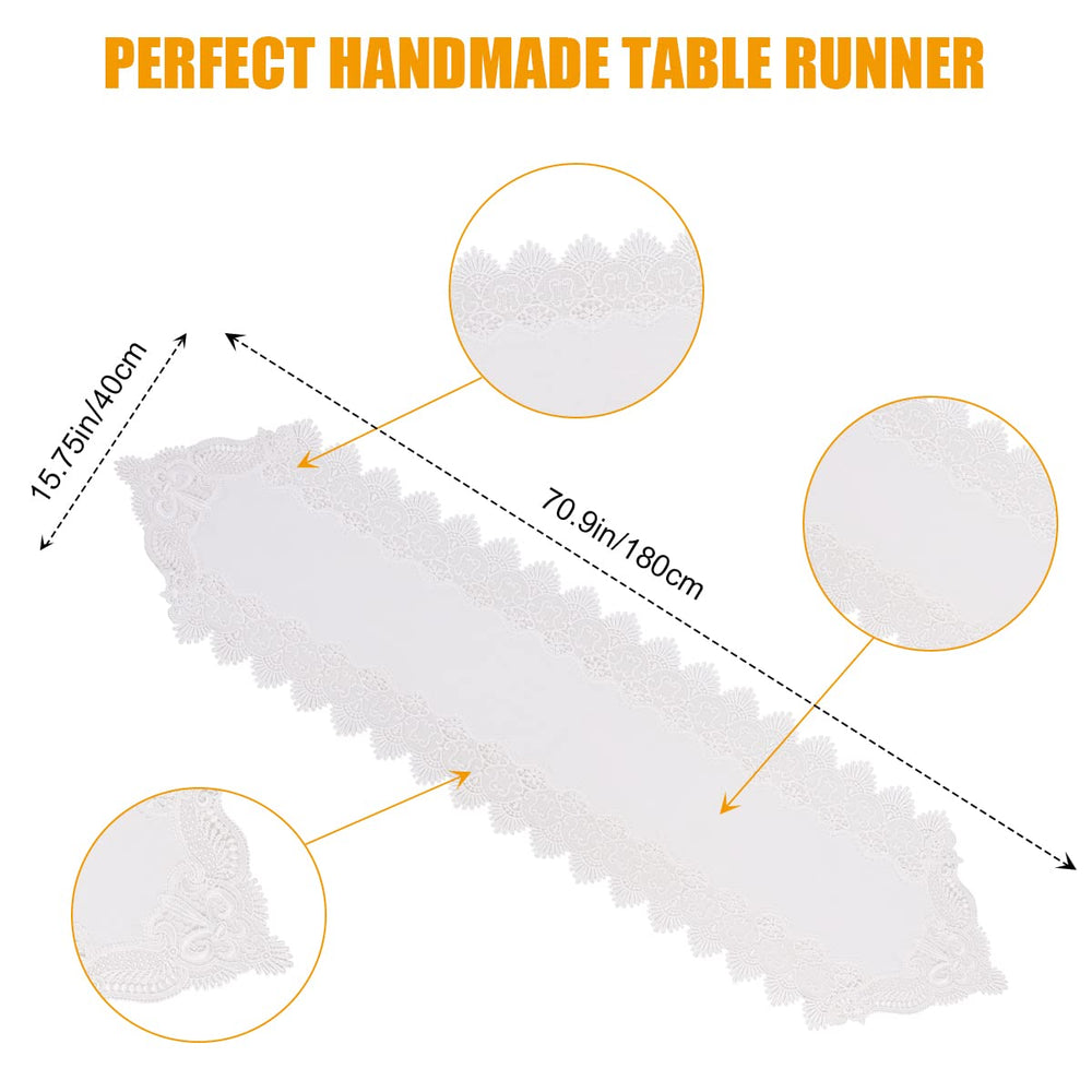 Table Runner Handmade Crochet Lace Flower Table Runner, Decor for Bridal Shower Wedding Party Decorations Long Dinner Tables, White (15.7 x 70 Inch)