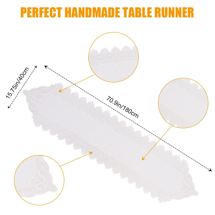 Table Runner Handmade Crochet Lace Flower Table Runner, Decor for Bridal Shower Wedding Party Decorations Long Dinner Tables, White (15.7 x 70 Inch)