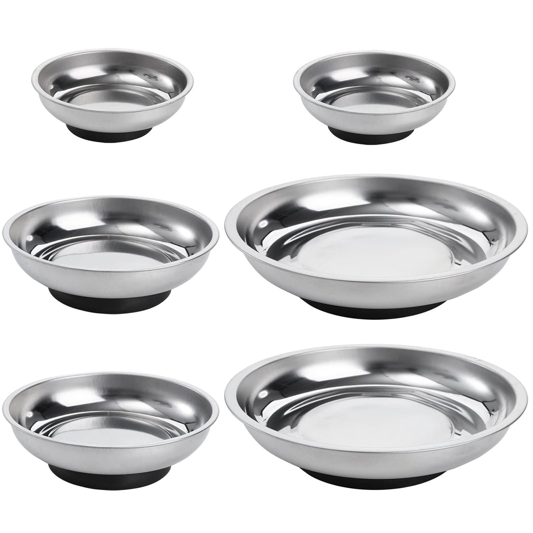 6-Piece Magnet Trays Set, 3 4 6 Round Magnetic Parts Tray, Stainless Steel Magnetic Trays Tools Parts Tray Holder for Socket Screw, Nuts, Bolts, Metal Parts