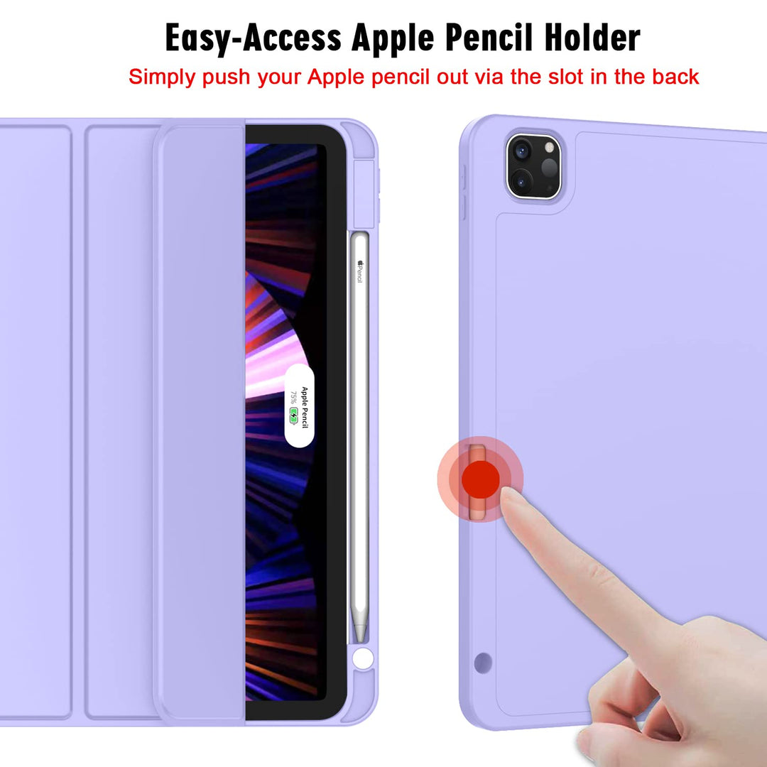 New iPad Pro 11 Inch Case 2022(4th Gen)/2021(3rd Gen)/2020(2nd Gen) with Pencil Holder,Smart iPad Case [Support Touch ID and Auto Wake/Sleep] with Auto 2nd Gen Pencil Charging (Light Purple)