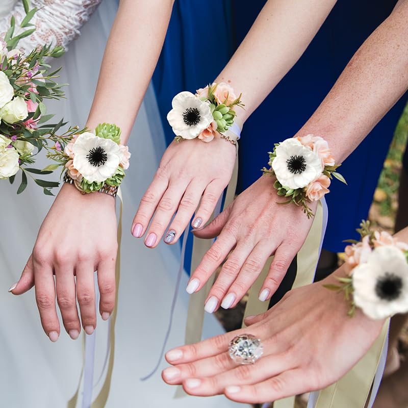 10 inch Real Touch Anemone Poppy Bouquet for Artificial Flower Decor (Pack of 7) (White)