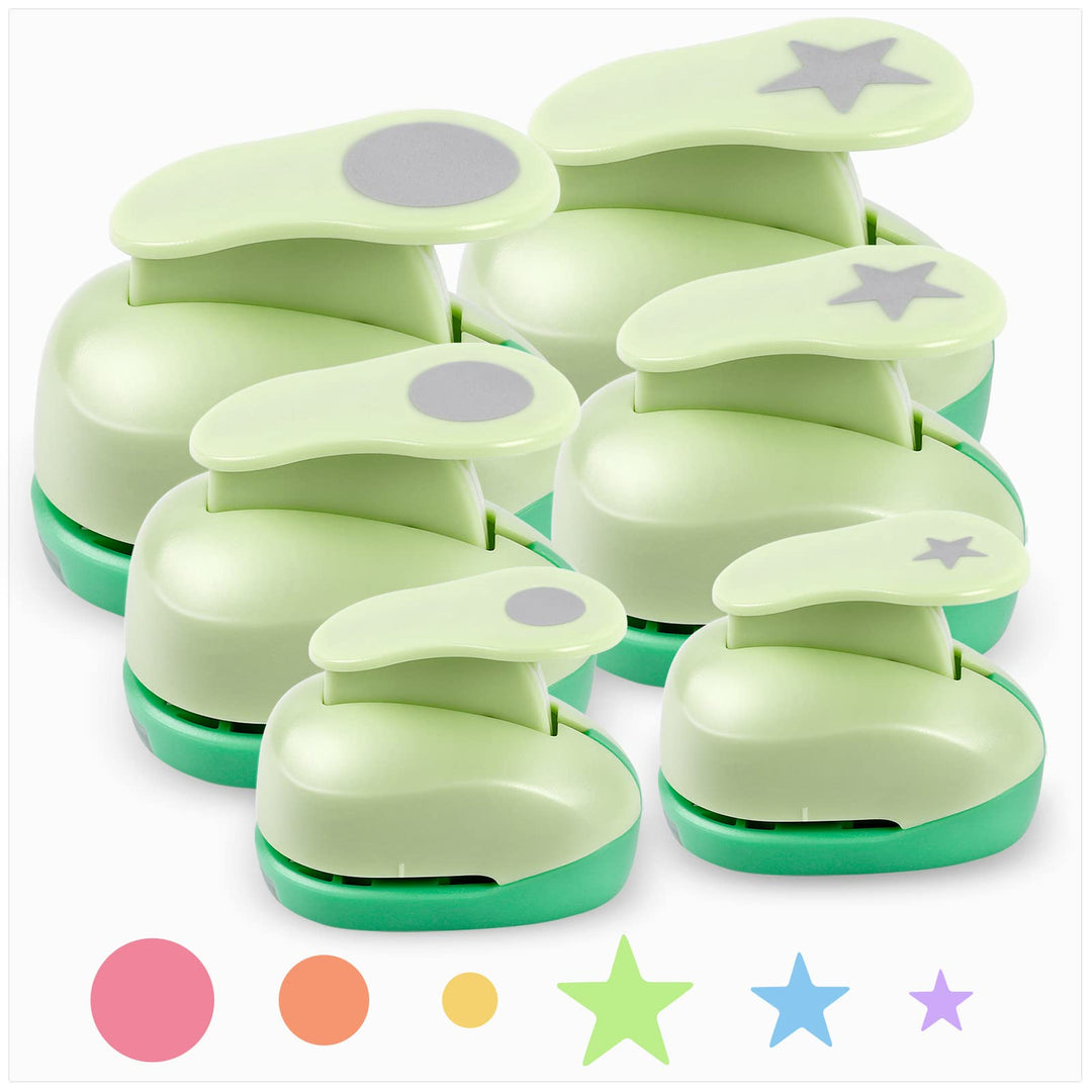 6PCS Star Hole Punch &amp; Circle Hole Punch, 3/8&#39;&#39; 5/8&#39;&#39; 1&#39;&#39; Craft Hole Punch Shapes, Paper Punches for Crafting, 1 Inch Hole Punch, Star Circle Punches, Circle Punch for Paper Crafts Scrapbooking
