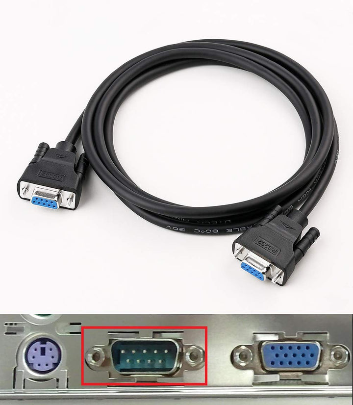 DB9 RS232 Serial Cable Female to Female Null Modem Cord Cross TX RX line for Data Communication (15 Feet, Black)