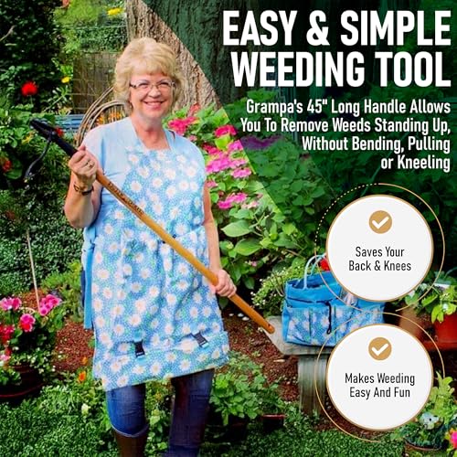 Grampa&#39;s Weeder - The Original Stand Up Weed Puller Tool with Long Handle - Made with Real Bamboo &amp; 4-Claw Steel Head Design - Easily Remove Weeds Without Bending, Pulling, or Kneeling.