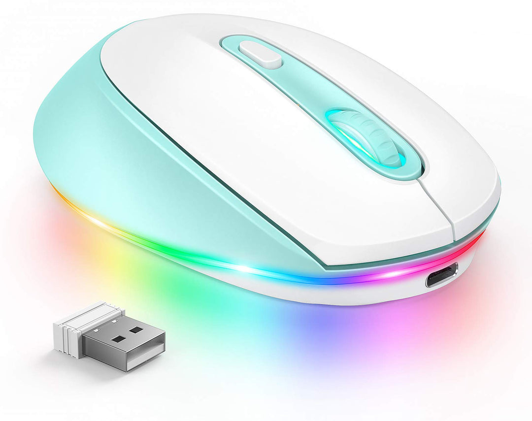 Wireless Mouse, Rechargeable Light Up Mouse for Laptop, Small Cordless Mice with Quiet Click LED Rainbow Lights for PC Computer Kids Chromebook Windows Mac,Mint Green