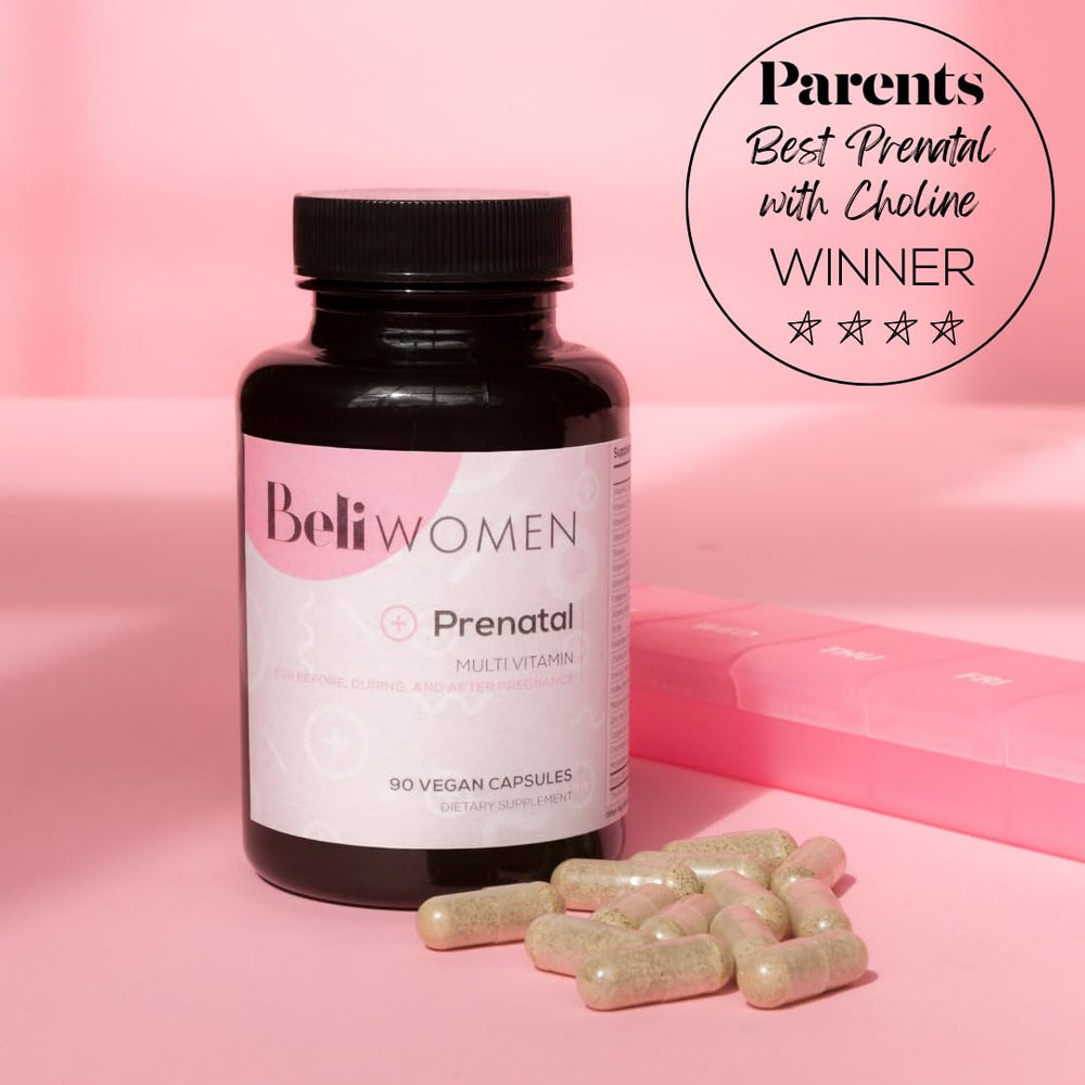 Women Prenatal Multivitamin, for All Stages of Pregnancy, 400mg Choline, Folate, Vitamin D. Supports Egg Quality and Fertility, Gluten & Allergen Free, 90 Vegan Capsules (30-Day Supply)