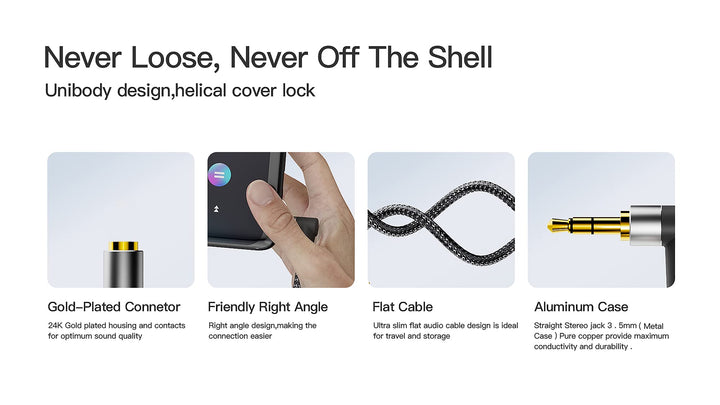 Nanxudyj Right Angle AUX Extension Cable 5ft Nylon Brai
