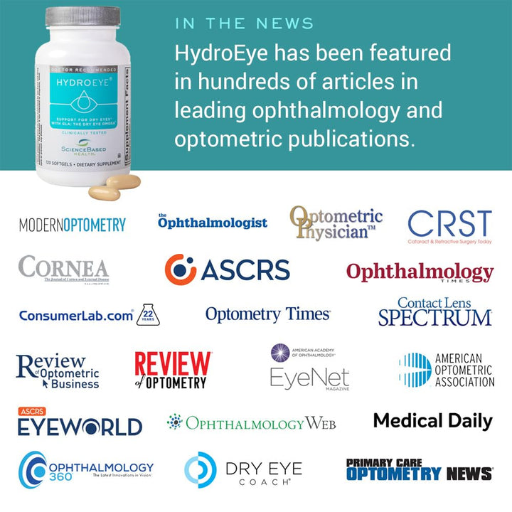 HydroEye Softgels - Dry Eye Relief - Features GLA, EPA, DHA and Other Key Nutrients - 120 Count